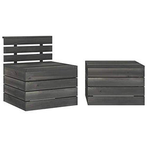 Tidyard Set Divani da Giardino su Pallet 2pz Pino Massello Grigio Scuro,Set Divano da Giardino,Divano da Giardino,per Esterno, Balcone, Giardino