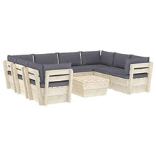 SKM Set Divani da Giardino su Pallet 9 pz con Cuscini Legno Abete (179.1kg) Antracite-3600