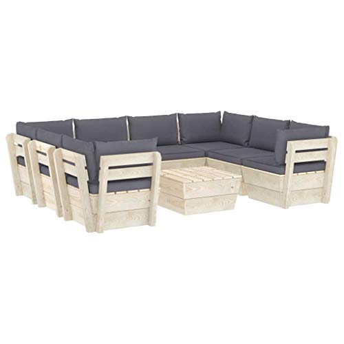 SKM Set Divani da Giardino su Pallet 9 pz con Cuscini Legno Abete (179.1kg) Antracite-3600