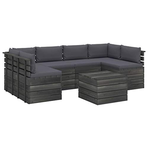 vidaXL Set Divani da Giardino su Pallet 7 pz con Cuscini Massello Pino