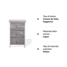 Rebecca Mobili Comodino decapato, cassettiera 3 cassetti, Legno Paulownia, Shabby, Bianco Grigio, Camera Bagno - Misure: 54 x 35 x 30 cm (HxLxP) - Art. RE4302