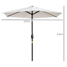 Outsunny Ombrellone da Giardino Inclinabile Φ227cm, Apertura a Manovella, Palo in Metallo e 8 Stecche, Bianco Crema