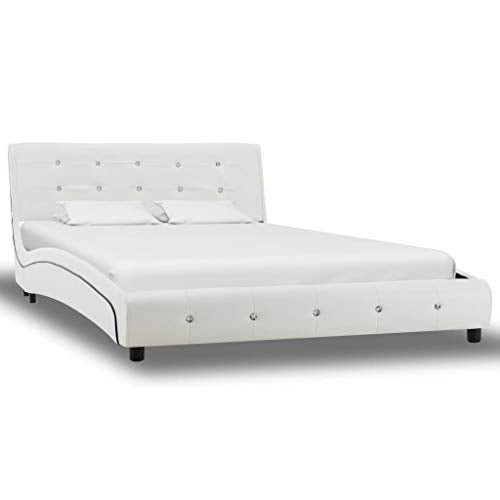vidaXL Giroletto Elegante Classico Robusto in Similpelle Telaio Struttura Letto in Metallo e Compensato Gambe in Acciaio Bianco 120x200 cm