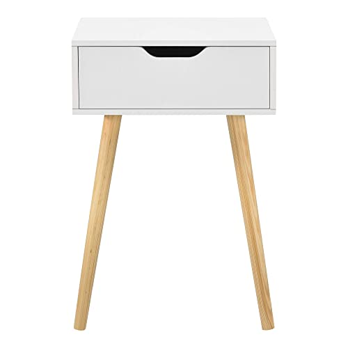 [en.casa] Comodino da Notte con Cassetto 60 x 40 x 29,5 cm Tavolino da Divano a 4 Gambe in Legno Tavolo Basso da Salotto/Soggiorno/Camera da Notte - Bianco