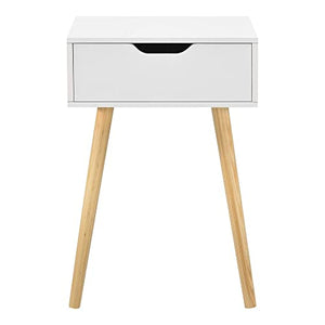 [en.casa] Comodino da Notte con Cassetto 60 x 40 x 29,5 cm Tavolino da Divano a 4 Gambe in Legno Tavolo Basso da Salotto/Soggiorno/Camera da Notte - Bianco