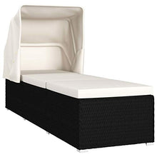 vidaXL Lettino Prendisole Regolabile con Tettuccio e Cuscino Foderato Sdraio Doppio Chaise Longue Telaio in Acciaio Bianco Crema in Polyrattan