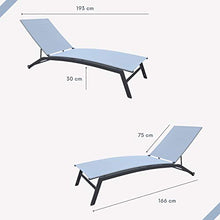 Lettino prendisole, con schienale reclinabile e modulabile in 5 posizioni, struttura solida con rotelle, telaio in alluminio, tessuto in textilene resistente di colore grigio, 193 x 59 cm