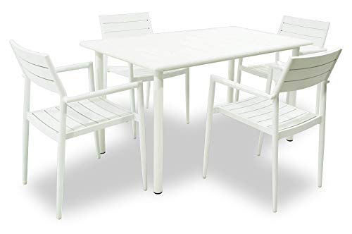 giordano shop Set Tavolo e 4 Sedie da Giardino in Alluminio Alzira Bianco
