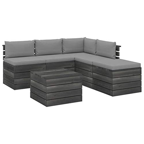 FAMIROSA Set Divani da Giardino su Pallet 6 pz con Cuscini Massello Pino-1924
