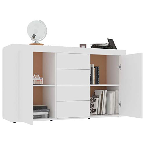 GOTOTOP Credenza in truciolato con 2 ante e 4 cassetti, armadio ausiliario moderno per corridoio, soggiorno, camera da letto, 120 x 36 x 69 cm, bianco