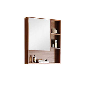 Specchio Bagno con Mobiletto, Mobiletto da Muro in Legno,Quercia Armadietto da Parete,58 * 68.5 * 12.8cm