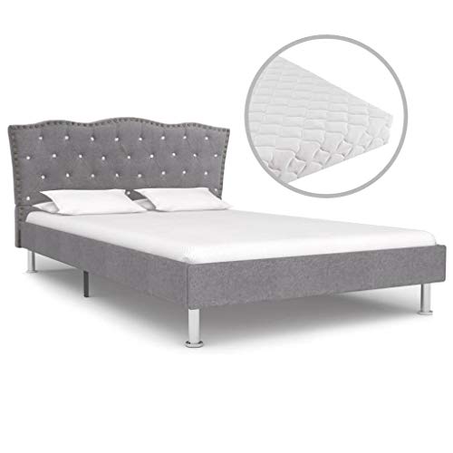 SKM Letto con Materasso Tessuto Grigio Chiaro 120x200cm (38.28kg) Grigio-7190