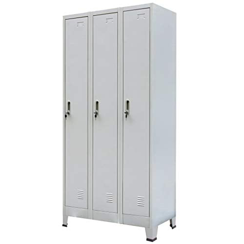 FAMIROSA Armadio con 3 Armadietti in Acciaio 90x45x180 cm Grigio