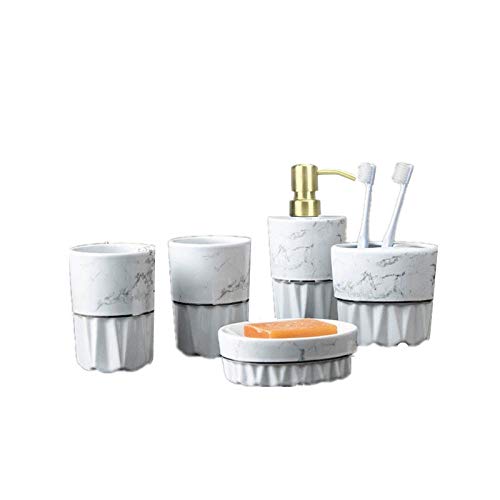 JTKDL Set di Accessori da Bagno Motivo in Origami di Marmo Imitazione Ceramica Set di 5 Set di Articoli da Toeletta per Il Bagno di Fascia Alta