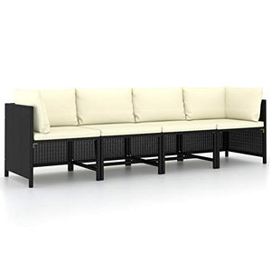 Tidyard Set 4 pz Divani da Giardino Esterno Modulari a 4 Posti in Polyrattan Nero con Cuscini,Divani Modulari,Divani da Giardino Rattan,Divano 4 Posti,Divani Modulari da Esterno