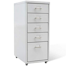 Cassettiere in Acciaio per Ufficio, Mobile, Comodino, Armadietto con 5 Cassetti, 4 rotelle, 28 x 41 x 68,5 cm