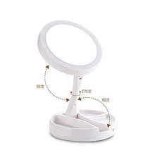 Specchio per il trucco illuminato, Specchio da viaggio pieghevole per specchio cosmetico LED Illuminato con luce e ingrandimento 1X / 10X, Specchio ingranditore fronte/retro 270 °