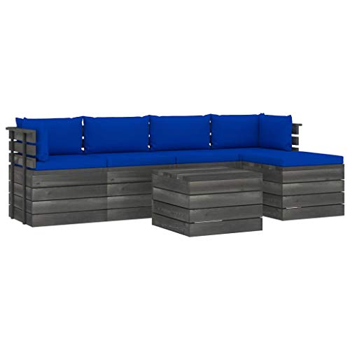 FAMIROSA Set Divani da Giardino su Pallet 6 pz con Cuscini Massello Pino-1873