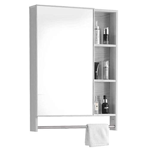 specchio da parete moderno rotondo Mobile da bagno con specchio a parete, specchio da toeletta con porta, mensola appendiabiti, armadio in metallo, organizzatore multiuso (60 × 10 × 65 cm / 23,6 ''