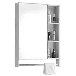 specchio da parete moderno rotondo Mobile da bagno con specchio a parete, specchio da toeletta con porta, mensola appendiabiti, armadio in metallo, organizzatore multiuso (60 × 10 × 65 cm / 23,6 ''
