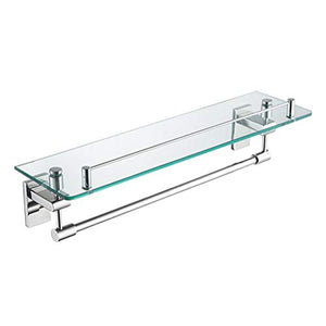 ABBD Portaoggetti Moderno in Vetro per Bagno Montato a Parete con Barra e portasciugamani in Acciaio Inossidabile SUS304 Cromato Lucido, vano Doccia per WC Bagno, 18 Pollici-A