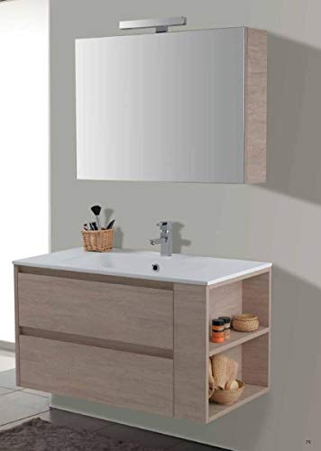 Set Mobile Vano Lavabo Specchio Contenitore LED Arredo Bagno Moderno Colorado105 CERAMICHEMIRANDA-Perla