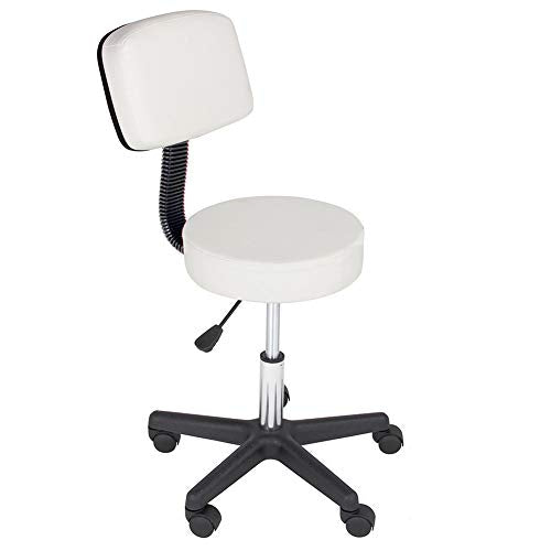 Sgabello Estetista con Schienale Girevole Ideale per Studio Medico Seduta in Eco Pelle Colore Bianco Altezza Regolabile