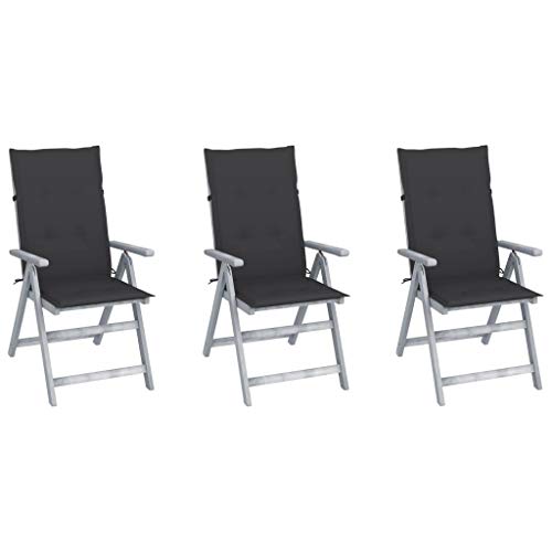 vidaXL Sedie da Giardino Reclinabili 3 pz con Cuscini Massello Acacia