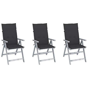 vidaXL Sedie da Giardino Reclinabili 3 pz con Cuscini Massello Acacia