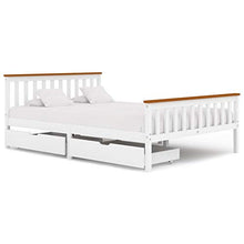 Lasamot Struttura Letto con 2 cassetti, Struttura Letto in Legno massello di Pino Adatto per Materasso 140x200 cm (Materasso Non Incluso), Bianco e Marrone