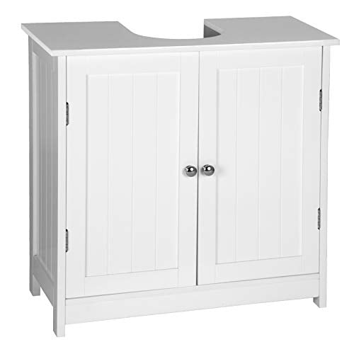 WOLTU Mobile Sottolavabo per Bagno Mobiletto a Terra Sottolavandino Armadietto Bianco a Due Ante con Ripiani in MDF BZS02ws