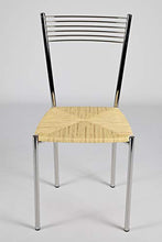 Tommychairs - Set 4 sedie modello Elegance per cucina bar e sala da pranzo, struttura in acciaio cromato e seduta in finta paglia color avorio