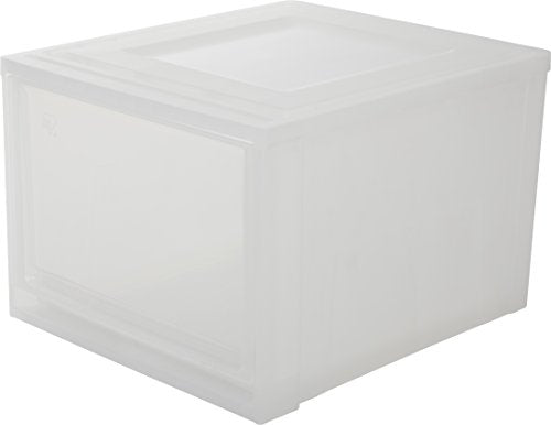 Iris Ohyama Cassetto di stoccaggio, 40 L, fronte trasparente, impilabile, camera da letto, soggiorno, ufficio - Maxi Drawer Maxi Drawer L - Bianco , Trasparente