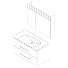 Fackelmann – Set di mobili da bagno B. Clever 2 pezzi 90 cm marrone con mobiletto da bagno con lavabo in marmo e armadietto a specchio LED