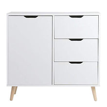 lyrlody Credenza Cucina Bianca con Gambe, Credenza da Pranzo Armadietto, 1 Porte e 3 Cassetti, 80 x 40 x 76cm