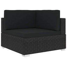 vidaXL Poltrona Modulare ad Angolo 1 pz con Cuscini Foderati Lavabili Leggera Elegante Arredi da Esterno Divano Polyrattan Nero Telaio in Acciaio