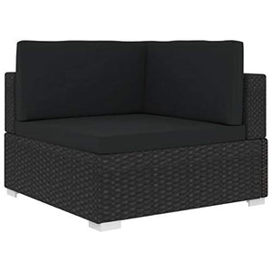 vidaXL Poltrona Modulare ad Angolo 1 pz con Cuscini Foderati Lavabili Leggera Elegante Arredi da Esterno Divano Polyrattan Nero Telaio in Acciaio