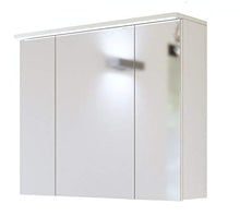 NAKA24 - Set mobili da Bagno Galaxy 80 con lavabo in Ceramica a LED, spedizione Rapida (Set Completo di mobili da Bagno + armadietto Alto, Bianco Lucido/Rovere Opaco)