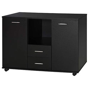 Vinsetto Armadietto Multifunzionale per l'Ufficio con Ruote a 360°, per Stampanti e Fascicoli, in Legno Nero 100x40x71cm