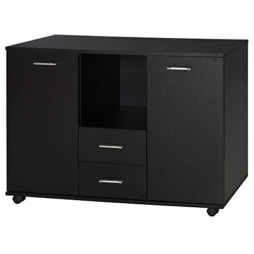 Vinsetto Armadietto Multifunzionale per l'Ufficio con Ruote a 360°, per Stampanti e Fascicoli, in Legno Nero 100x40x71cm