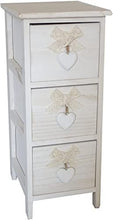 King Home C656118 Cassettiera 3 Cassetti con Cuore Washed in Legno di Paulownia, Bianco