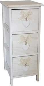 King Home C656118 Cassettiera 3 Cassetti con Cuore Washed in Legno di Paulownia, Bianco