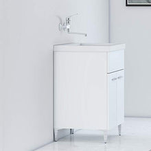 Inbagno Mobile Lavatoio, L.60xP.50xH.86.5, Bianco Lucido, vasca in Ceramica, con Strofinatoio integrato