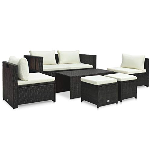 SKM Set Divani da Giardino 6 pz con Cuscini in Polyrattan Marrone (47.95kg)