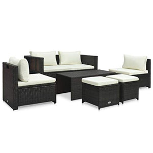 SKM Set Divani da Giardino 6 pz con Cuscini in Polyrattan Marrone (47.95kg)