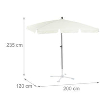 Relaxdays 10023227_49 Ombrellone Spiaggia, Mare, Giardino, Balcone, Rettangolare, 200 x 120 cm, Inclinabile, Bianco