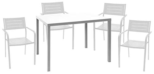 RD ITALIA Set Tavolo e 4 Sedie da Giardino in Acciaio Dorio Bianco