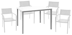 RD ITALIA Set Tavolo e 4 Sedie da Giardino in Acciaio Dorio Bianco