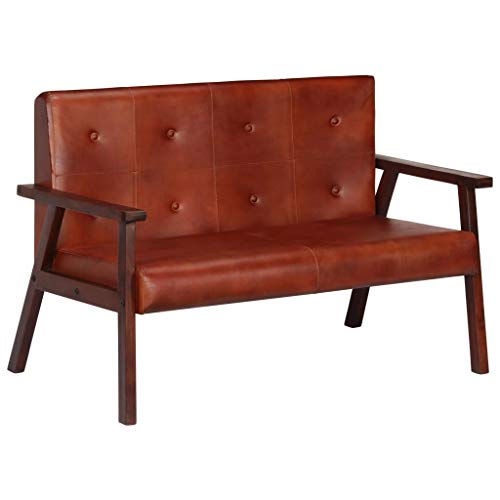 vidaXL Divano 2 Posti Comfort di Seduta Ampio Cuscini Imbottiti Durevole Resistente Stile Vintage Sofà Dormeuse Seduta Divanetto in Vera Pelle Marrone