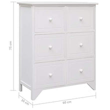 SKM Armadietto con 6 Cassetti Bianco 60x30x75cm Legno di Paulownia (13.1kg)